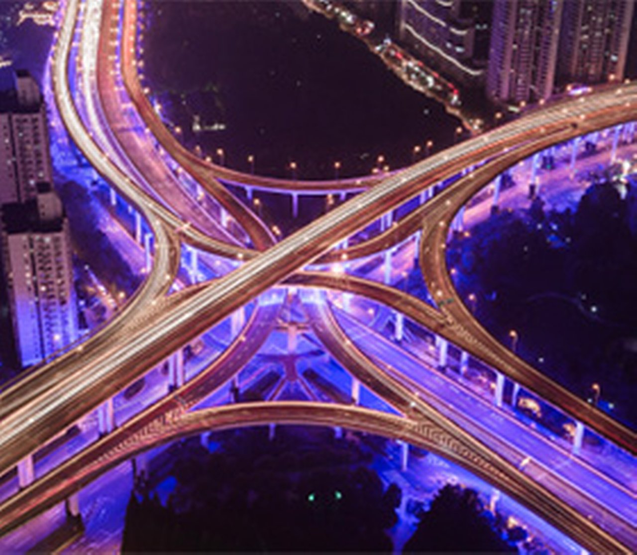 Highway junction at night