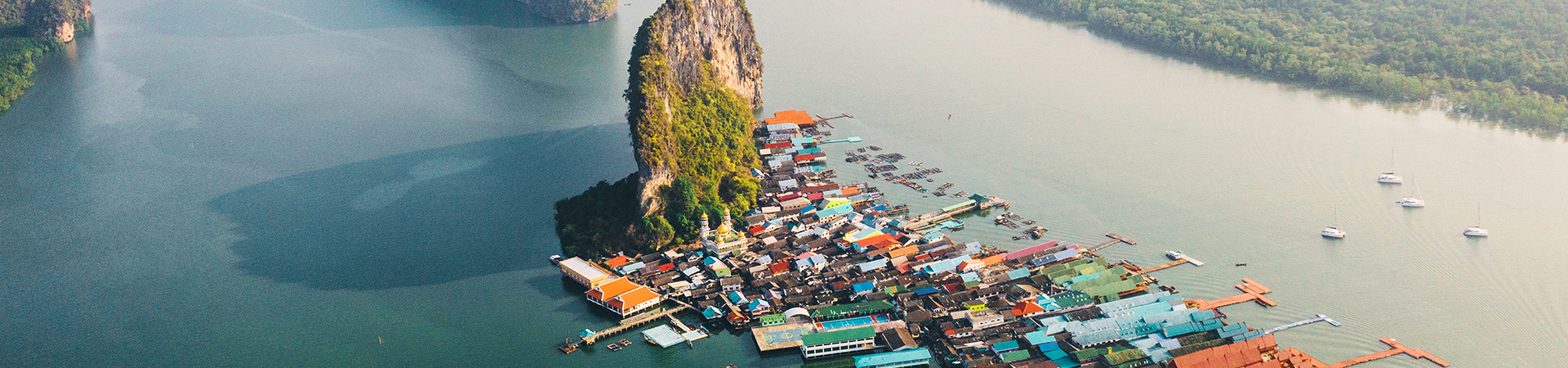 Scenic aerial view of floating village Ko Panyi, Phang Nga, Thailand