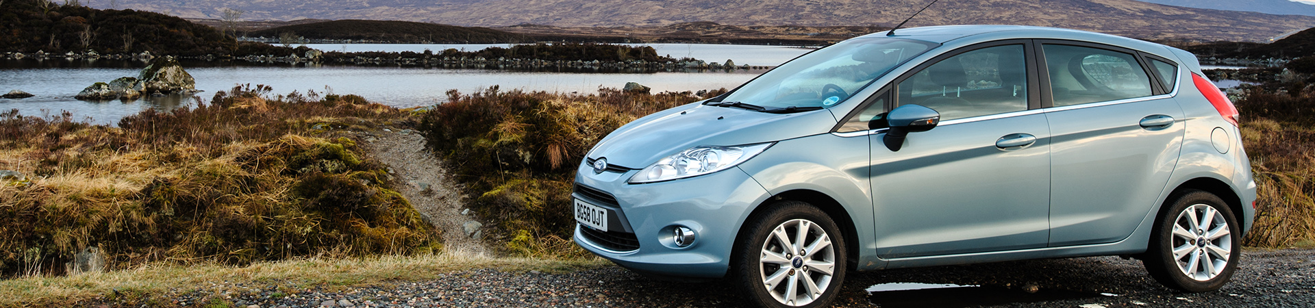 Ford Fiesta parking at the roadside at Rannoch Moor