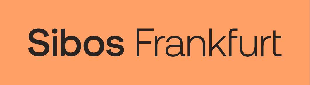 Sibos Frankfurt on a peach colored background